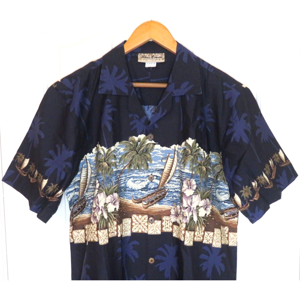 Vintage Blue Hawaii Men's Hawaiian Shirt Island Floral Tropical Button - Size L